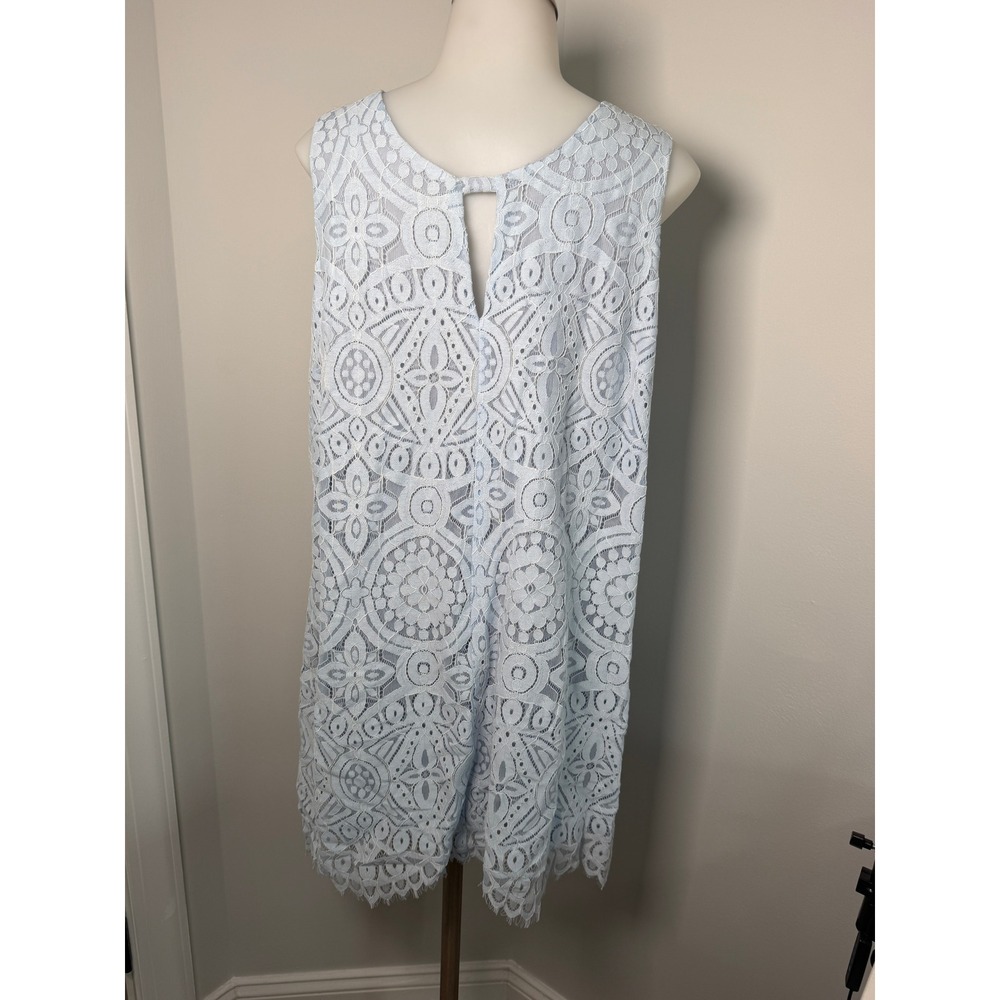 Umgee USA Womens Light Blue Floral Lace Sleeveless Keyhole Back Shift Dress L